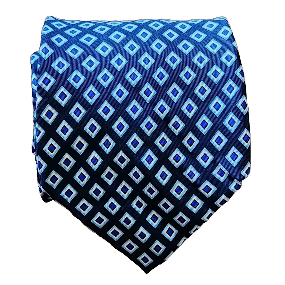Brooks‎ Brothers Makers Neck Tie Blue Geometric USA Made  100% Italian Silk Tie